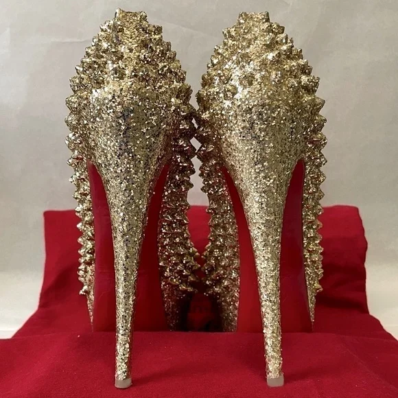 Christian Louboutin “Glitter Specchio” Lady Peep spikes.EU38 140mm 1” platform. - Picture 7 of 11